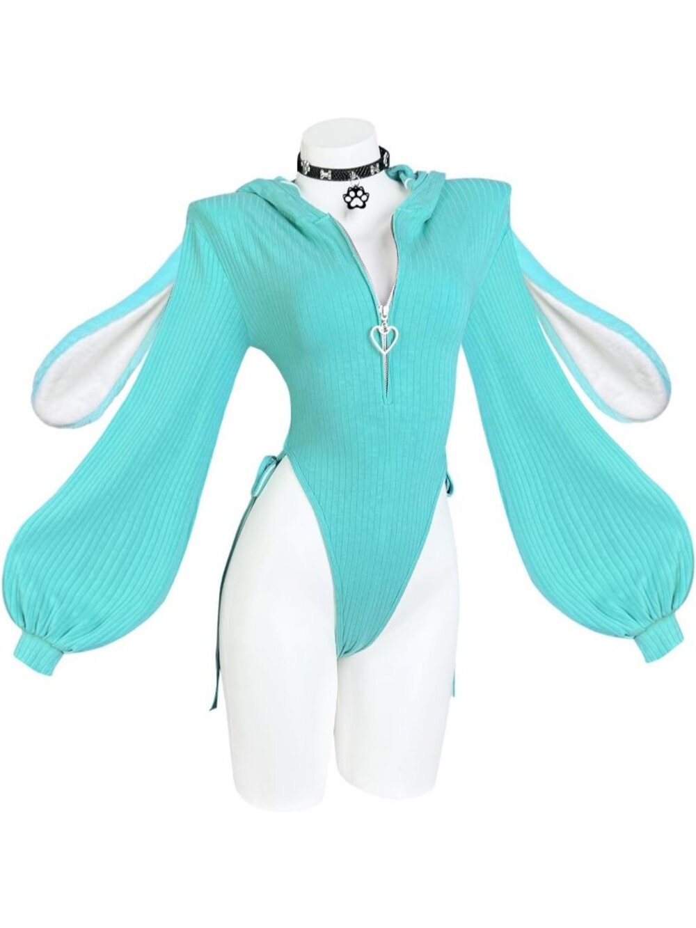 Women's Blue Knitted Lingerie Cosplay Costumes Bunny Outfits Bodysuit Tops